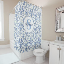 Blue Toile French Monogram Name Floral Pattern