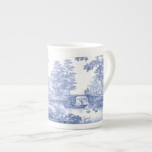 Blue Toile French Pastoral Bridge Boat Vintage Bone China Mug