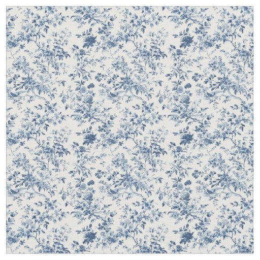 Blue Toile Garden Scene Fabric