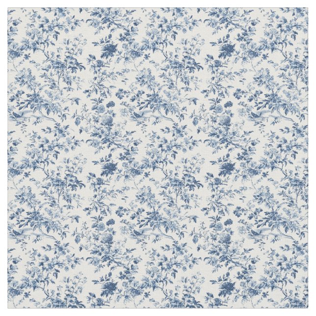 Blue Toile Garden Scene Fabric (Close Up)