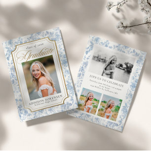 Blue Toile Graduation Invitation