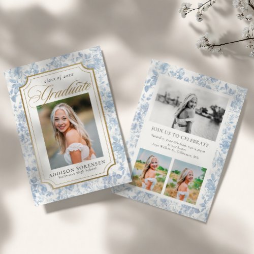 Blue Toile Graduation Invitation