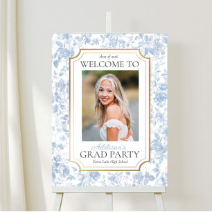 Blue Toile Graduation Party Welcome Sign