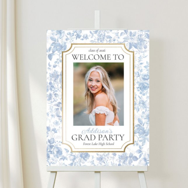 Blue Toile Graduation Party Welcome Sign (Creator Uploaded)