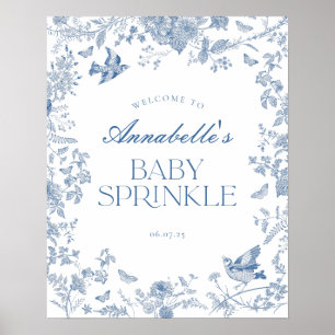 Blue Toile Jouy Floral Baby Sprinkle Welcome Sign