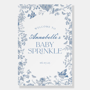 Blue Toile Jouy Floral Baby Sprinkle Welcome Sign