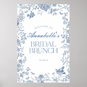 Blue Toile Jouy Floral Bridal Brunch Welcome Sign