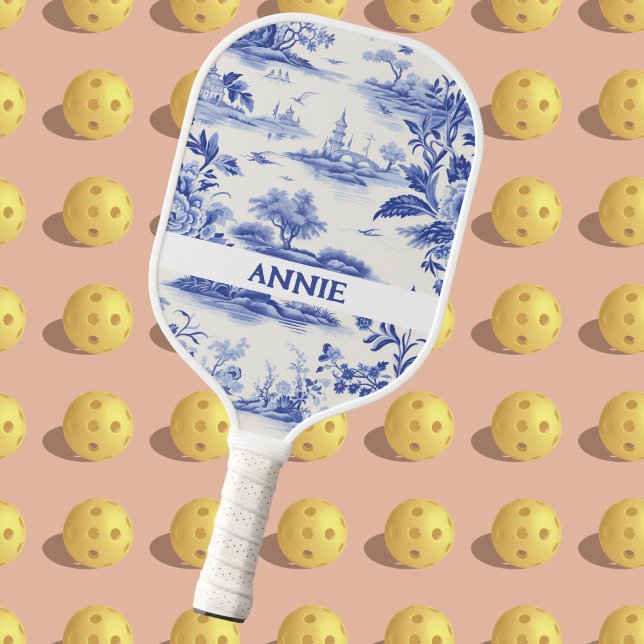 Blue Toile Jouy Personalized Pickleball Paddle (Creator Uploaded)