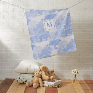 Blue Toile Jungle Animals Chinoiserie Baby Boy Blanket