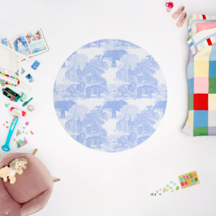 Blue Toile Jungle Animals Safari Chinoiserie Boy Rug