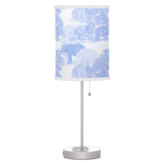 Blue Toile Jungle Animals Safari Chinoiserie Boy Table Lamp (Left)