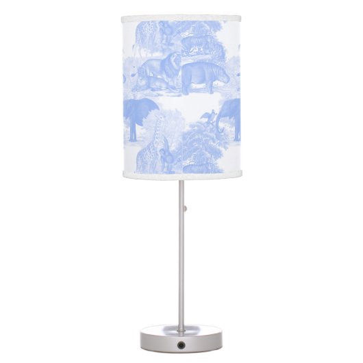 Blue Toile Jungle Animals Safari Chinoiserie Boy Table Lamp (Back)