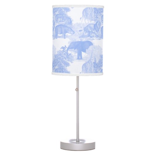 Blue Toile Jungle Animals Safari Chinoiserie Boy Table Lamp (Front)