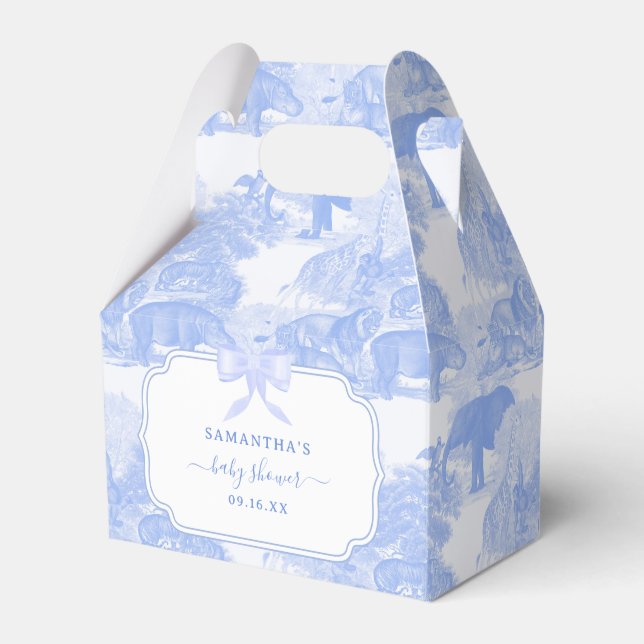 Blue Toile Jungle Animals Safari Chinoiserie  Favor Boxes (Front Side)