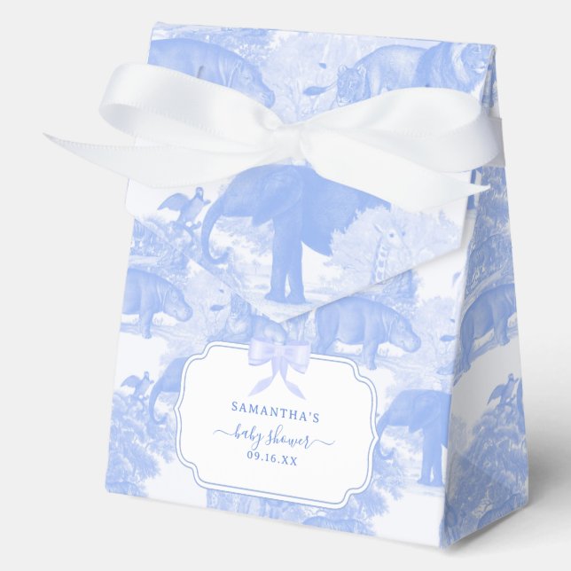Blue Toile Jungle Animals Safari Chinoiserie  Favor Boxes (Front)