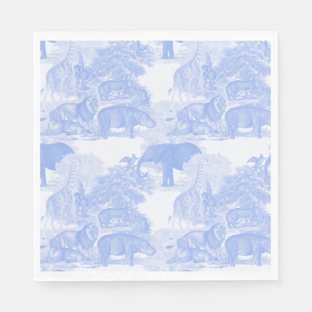 Blue Toile Jungle Animals Safari Chinoiserie Napkins (Front)
