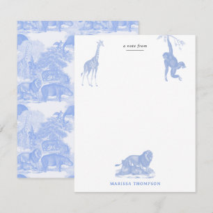 Blue Toile Jungle Animals Safari Chinoiserie Note Card