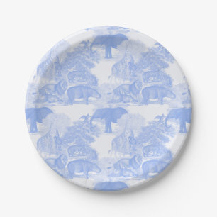 Blue Toile Jungle Animals Safari Chinoiserie Paper Plates