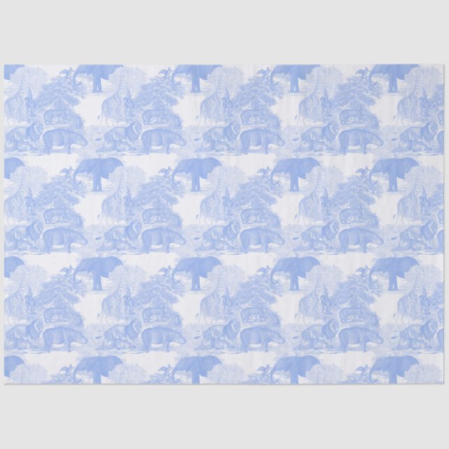 Blue Toile Jungle Animals Safari Chinoiserie Tissue Paper (Front)