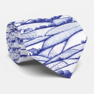 Blue Toile Landscape French Pastoral Scenes Neck Tie