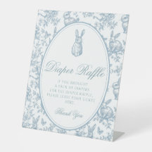 Blue Toile Little Bunny Baby Shower Diaper Raffle