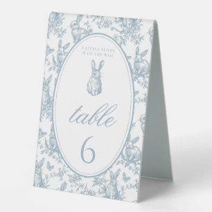 Blue Toile Little Bunny Baby Shower Table Numbers Tent