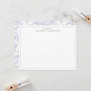 Blue Toile Minimalist Border Note Card