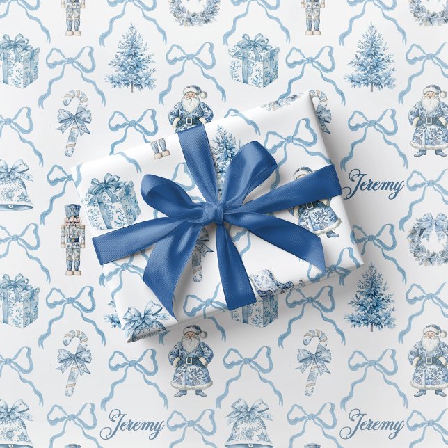 Blue Toile Nutcracker Wrapping Paper Christmas (Creator Uploaded)