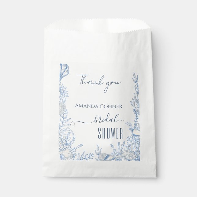 Blue toile ocean themed Bridal Shower Favor Bags (Front)