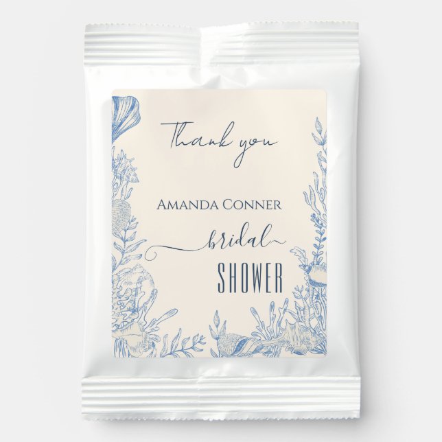 Blue toile ocean themed Bridal Shower Hot Chocolate Drink Mix (Front)