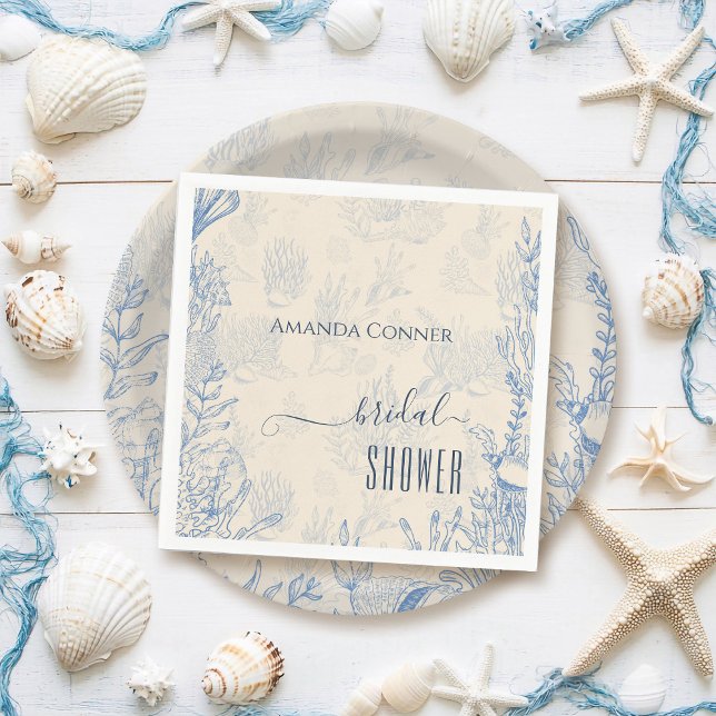 Blue toile ocean themed Bridal Shower Napkins (Creator Uploaded)