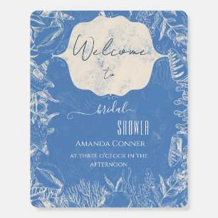 Blue toile ocean themed Bridal Shower Welcome Foam Board