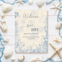 Blue toile ocean themed Bridal Shower Welcome