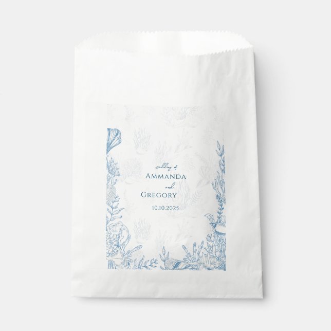Blue Toile Ocean themed Wedding Favor Bag (Front)