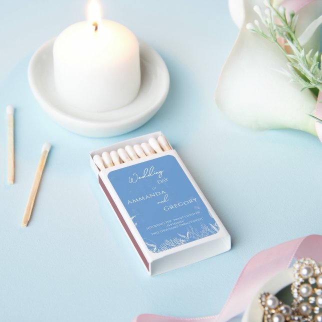 Blue Toile Ocean themed Wedding Matchboxes (Insitu)