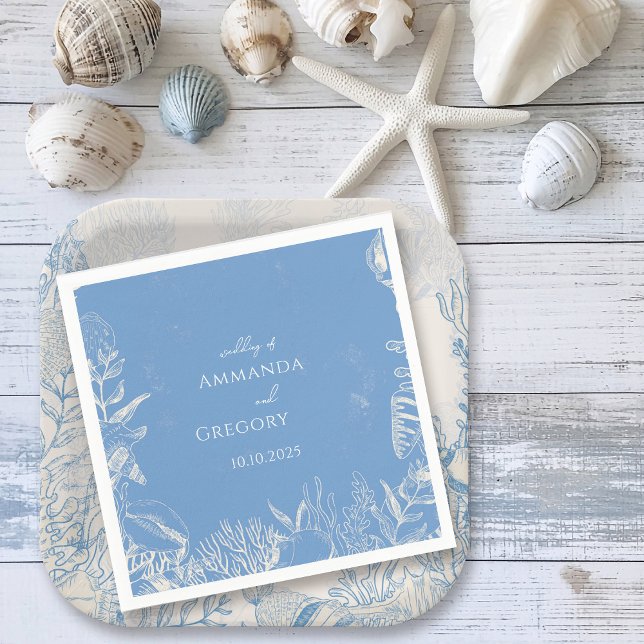 Blue Toile Ocean themed Wedding Napkins (Creator Uploaded)