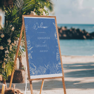 Blue Toile Ocean themed Wedding Welcome Foam Board