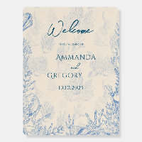 Blue Toile Ocean themed Wedding Welcome