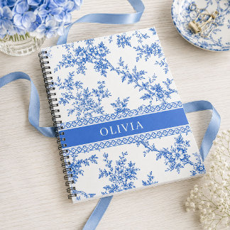 Blue Toile Personalized Name Notebook
