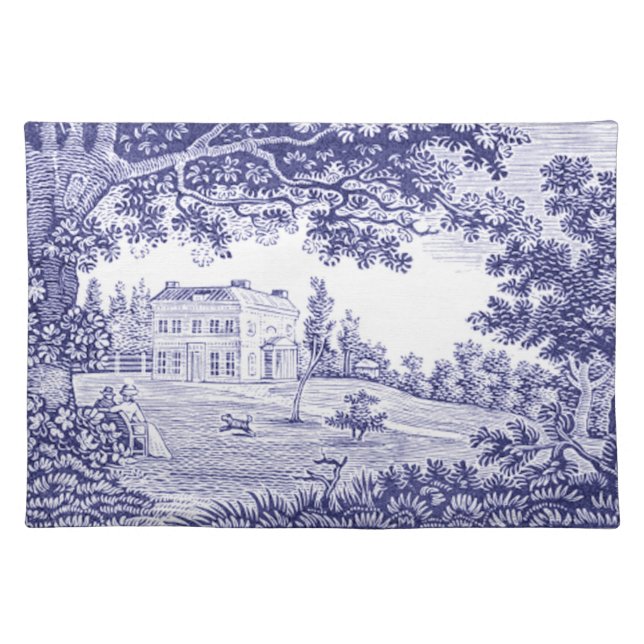 Blue Toile Placemat French Country Home Decor (Front)