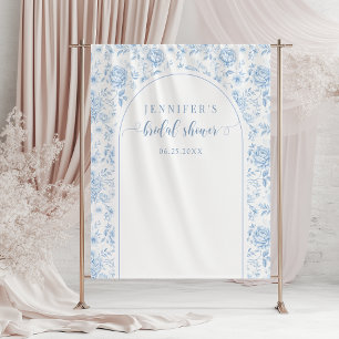 Blue Toile Porcelain Floral Bridal Shower Backdrop