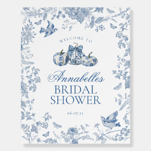 Blue Toile Pumpkin French Bridal Shower Welcome Foam Board