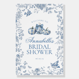 Blue Toile Pumpkin French Bridal Shower Welcome Foam Board