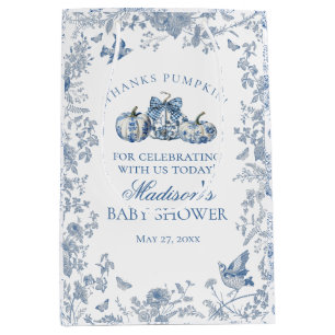 Blue Toile Pumpkin French Fall Baby Shower Favors Medium Gift Bag