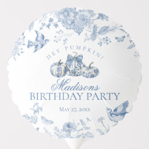 Blue Toile Pumpkin French Fall Birthday Favor Balloon