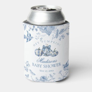 Blue Toile Pumpkin French Fall Floral Baby Shower Can Cooler