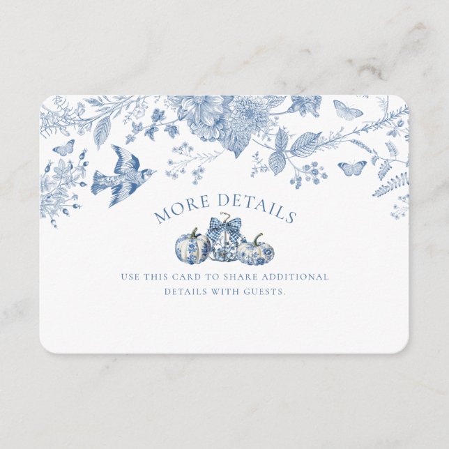 Blue Toile Pumpkin Vintage Floral Details Insert (Front)