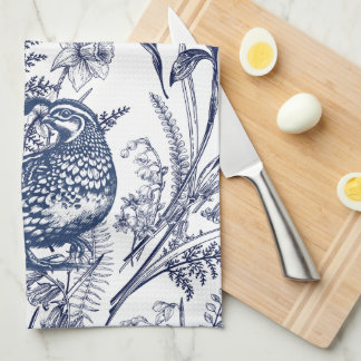 Blue Toile Quail - Wildlife at Home Kitchen Towel