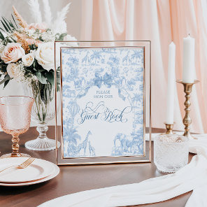 Blue Toile Safari Animal Baby Shower Guest Book
