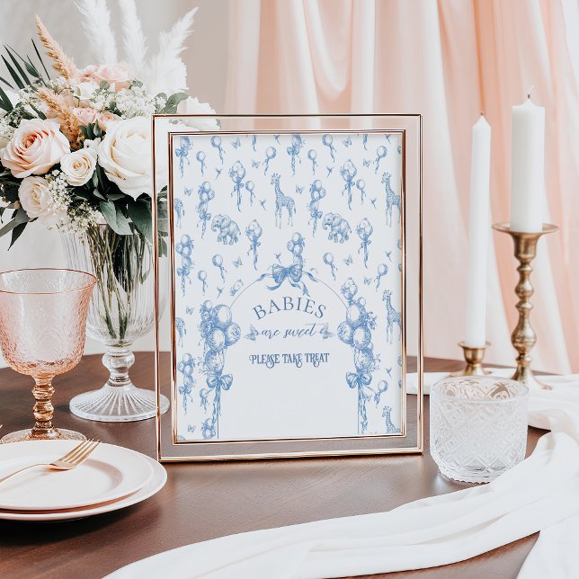 Blue Toile Safari Animal Baby Shower Sweet Treat Poster (Creator Uploaded)